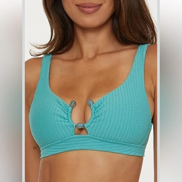 NWT Becca Line Sand Scoop Neck Swim Top Bra and Bikini Bottom Sz L
